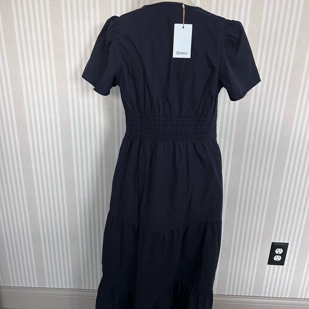 NWT Quince 100% Organic Cotton Navy Poplin Tiered Maxi Dress Women’s Sz Medium - Picture 6 of 11